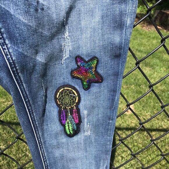 Rocks & Indigo hi-rise skinny jeans with  patches - Picture 3 of 11